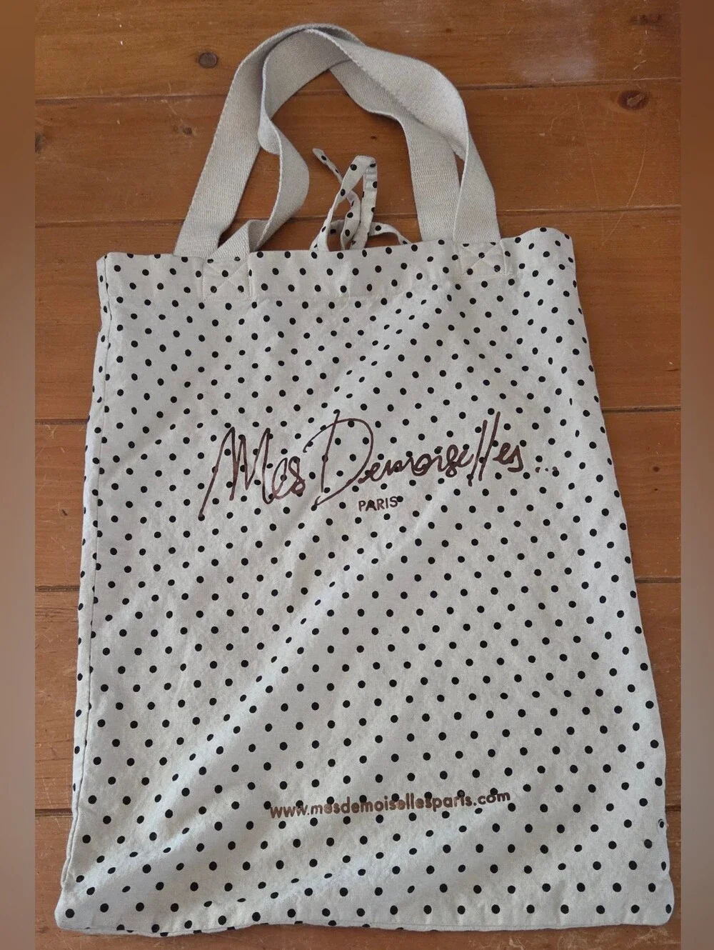 Mes Demoiselles Cream Canvas Tote with Black Polka Dots